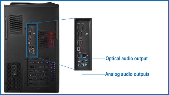 Check your PC’s rear panel and see what audio outputs are available